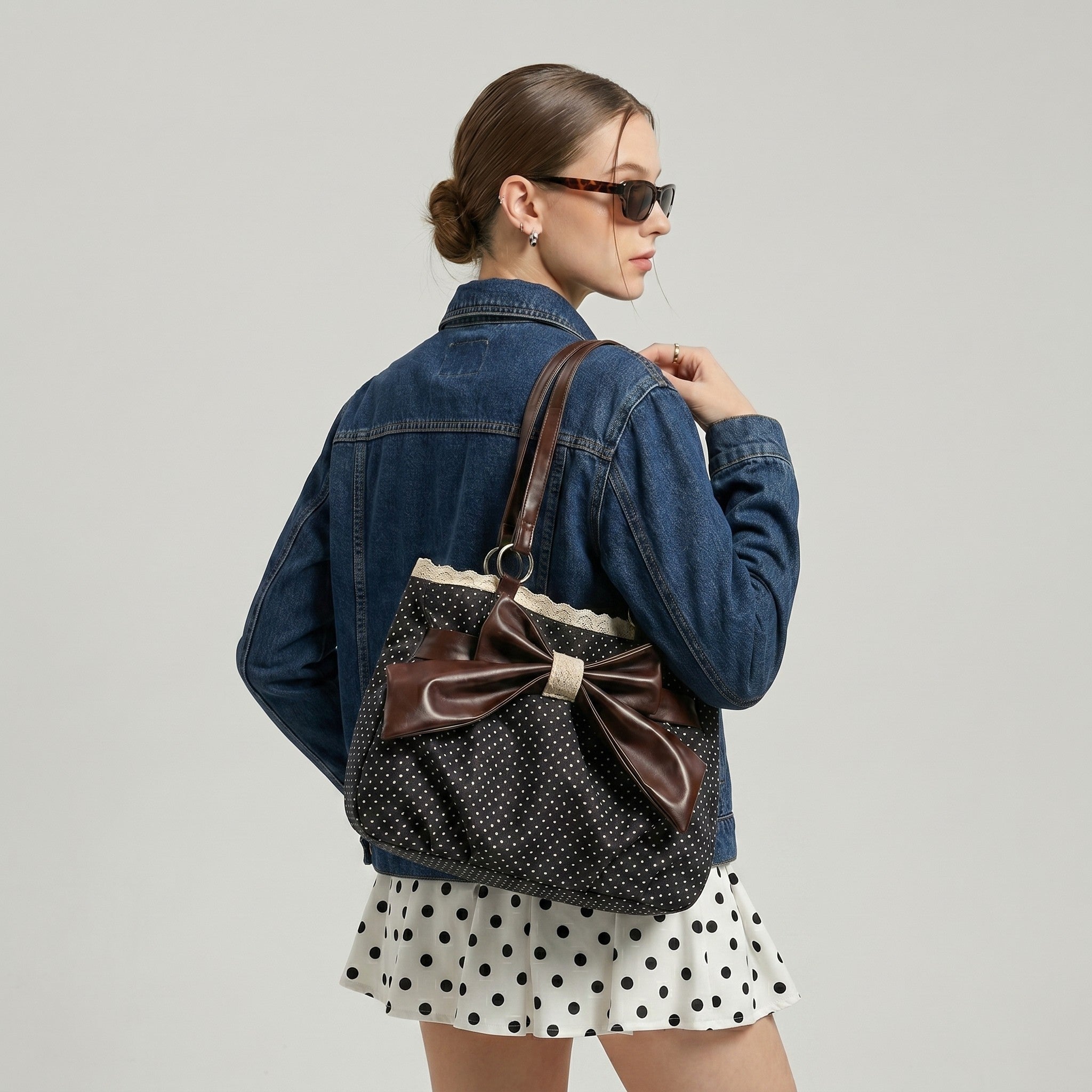 Vintage Polka Dot Bow Shoulder Bag